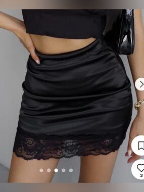 a new day Black Satin Mini Skirt with Lace Trim